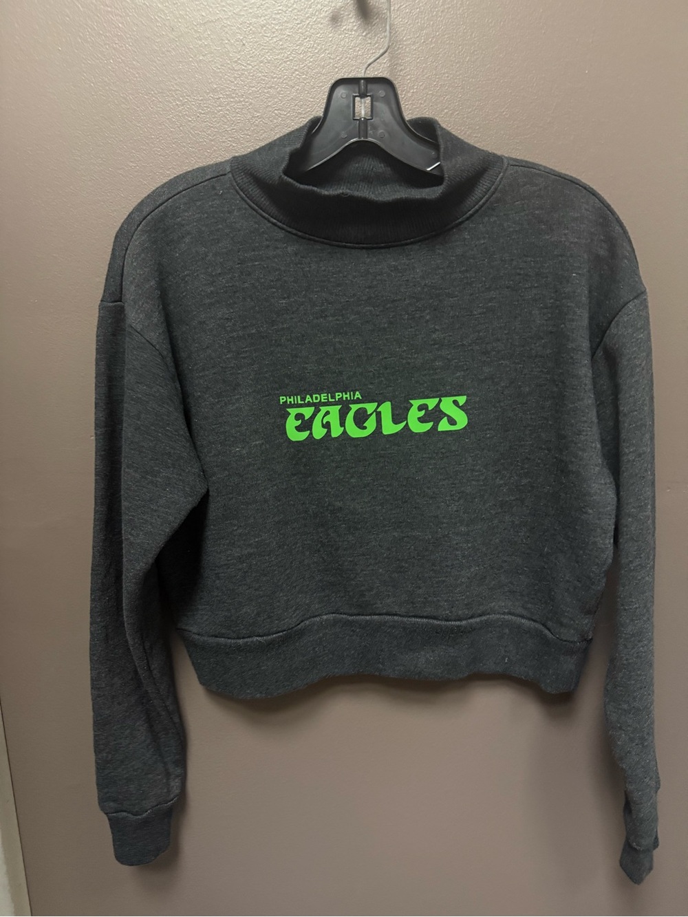 Philadelphia Eagles Charcoal Cropped Mock Neck Sweatshirt - Picture 2 of 14